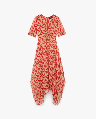  THE KOOPLES - Đầm midi cổ V ngắn tay Red Long Printed 