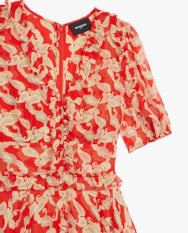  THE KOOPLES - Đầm midi cổ V ngắn tay Red Long Printed 