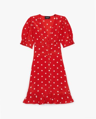  THE KOOPLES - Đầm mini chấm bi cổ V Red Short 