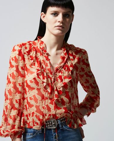  THE KOOPLES - Áo kiểu nữ tay dài cổ V Buttoned Short Printed 