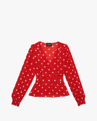 THE KOOPLES - Áo kiểu nữ dáng quấn Dots And Smocking 
