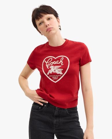  COACH - Áo thun nữ cổ tròn tay ngắn 90s Heart 