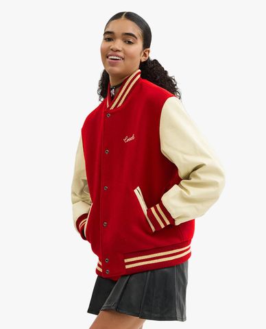  COACH - Áo khoác bóng chày nữ tay dài phối nút Varsity 