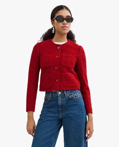  COACH - Áo khoác tweed nữ cổ tròn tay dài Boucle 