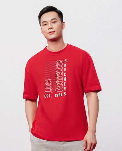  SKECHERS - Áo thun nam cổ tròn tay ngắn Red Mood 