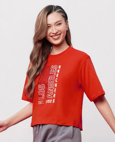  SKECHERS - Áo thun nữ cổ tròn tay ngắn Red Mood 