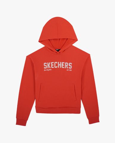  SKECHERS - Áo hoodie nữ phối mũ tay dài Red Mood 
