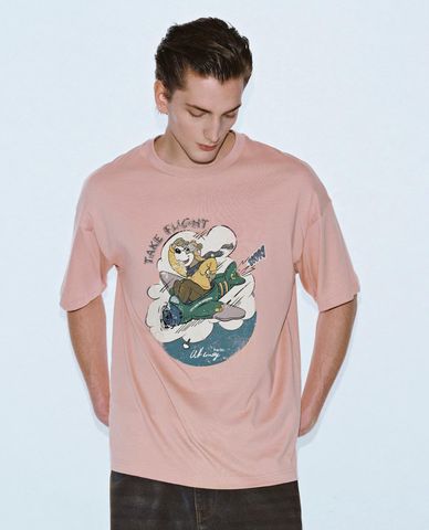  URBAN REVIVO - Áo thun nam cổ tròn tay ngắn in họa tiết 