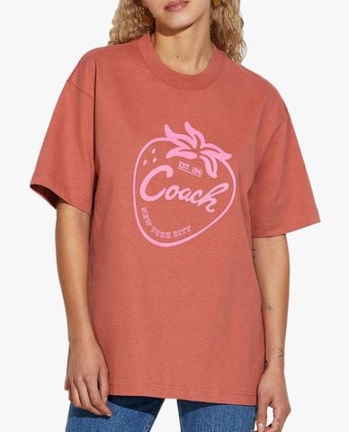  COACH - Áo thun nữ cổ tròn ngắn tay Strawberry Skater 