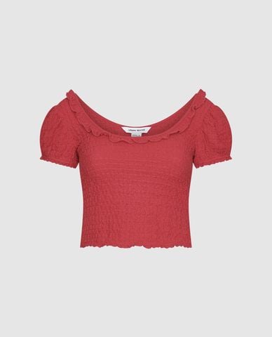  URBAN REVIVO - Áo croptop nữ cổ tròn tay ngắn Shirred 