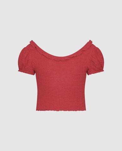  URBAN REVIVO - Áo croptop nữ cổ tròn tay ngắn Shirred 