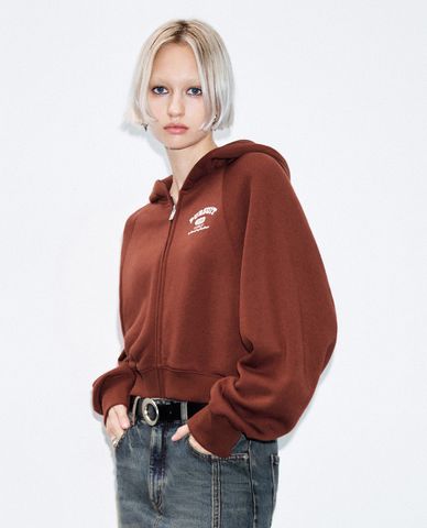  URBAN REVIVO - Áo khoác nữ phối mũ phom croptop Zip Up Front 