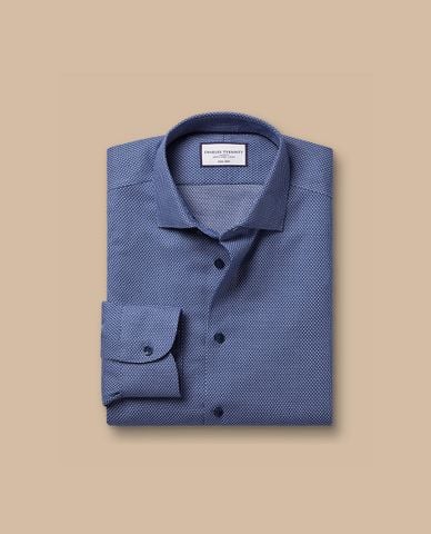  CHARLES TYRWHITT - Áo sơ mi nam cổ bẻ tay dài Stretch Texture Oval 