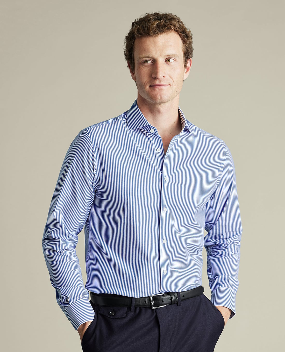 CHARLES TYRWHITT - Áo sơ mi nam cổ bẻ tay dài Twill Stripe