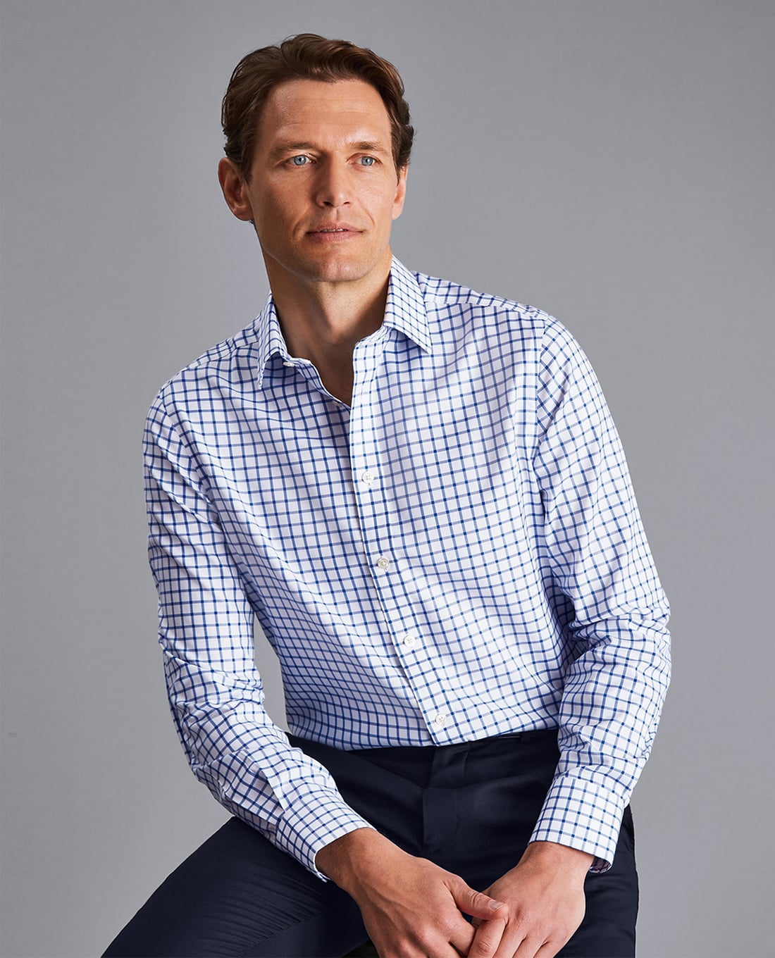 CHARLES TYRWHITT - Áo sơ mi nam tay dài Twill Grid Check