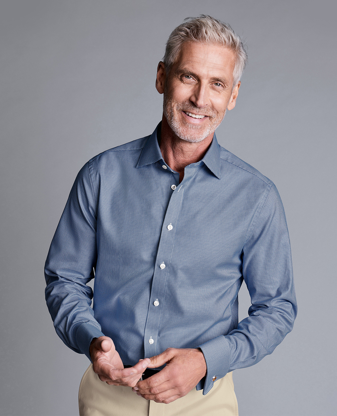 CHARLES TYRWHITT - Áo sơ mi nam cổ bẻ tay dài Egyptian Cotton Puppytooth