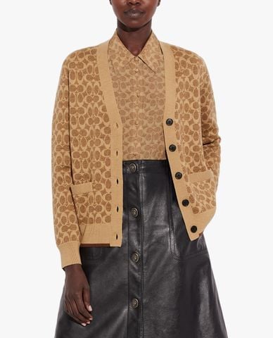  COACH - Áo cadigan nữ tay dài cổ V nữ tính 