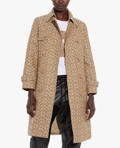  COACH - Áo khoác măng tô nữ dáng dài phối thắt lưng thanh lịch 