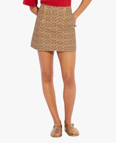  COACH - Chân váy chữ A mini phối họa tiết logo thời trang 