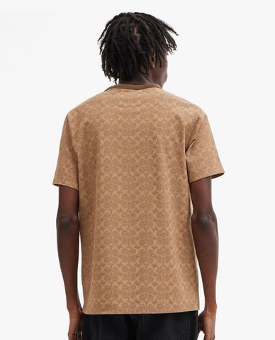  COACH - Áo thun nam cổ tròn tay ngắn hoạ tiết monogram Signature 