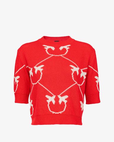  PINKO - Áo len nữ cổ tròn ngắn tay dáng lửng thời trang 