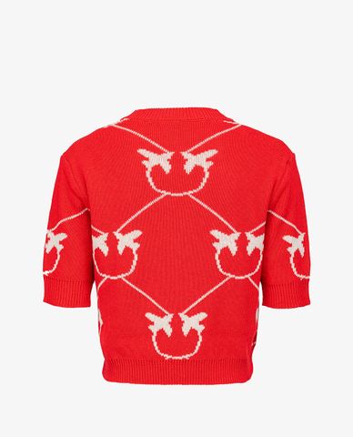  PINKO - Áo len nữ cổ tròn ngắn tay dáng lửng thời trang 