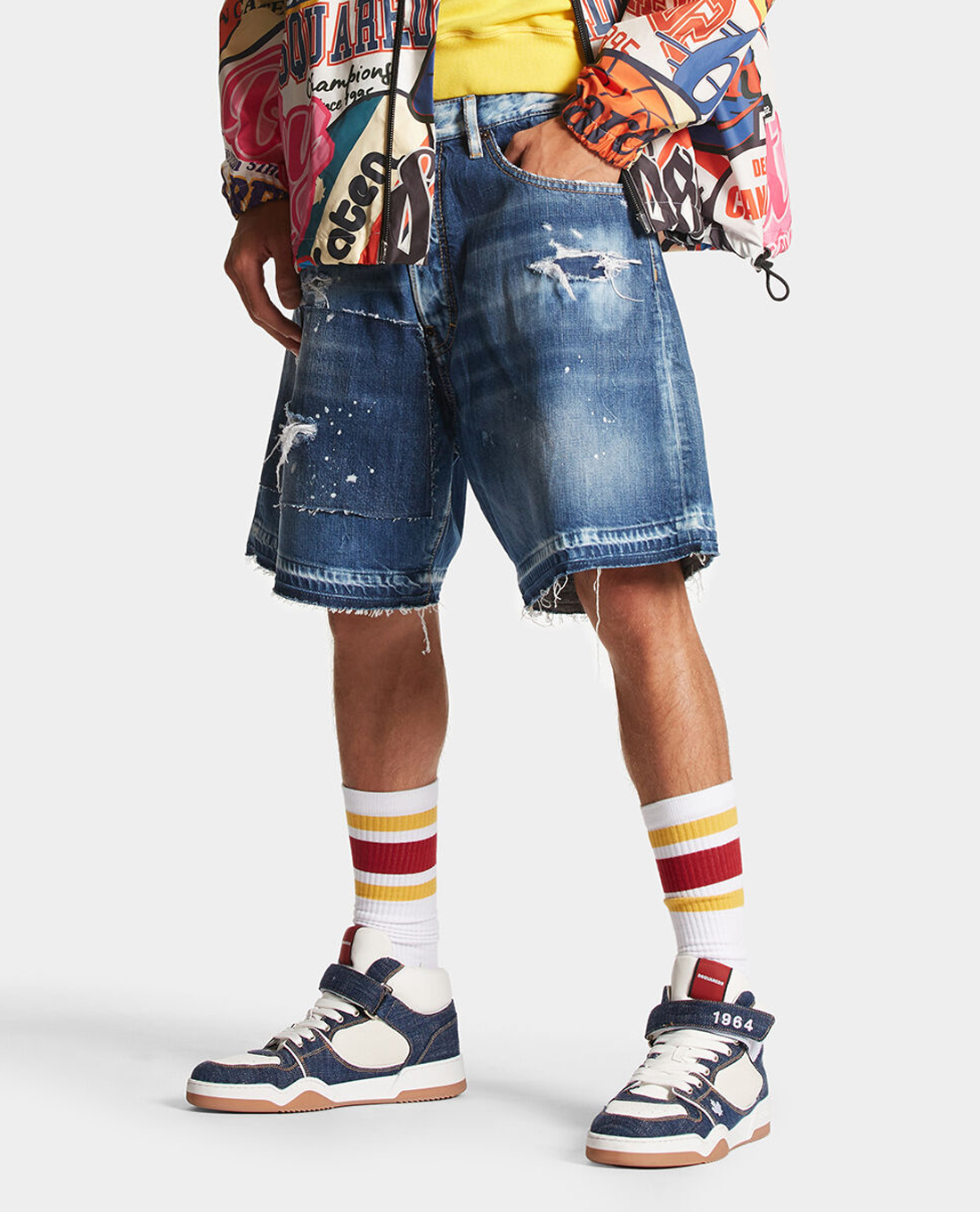 DSQUARED2 - Quần short jeans nam tua rua Boxer