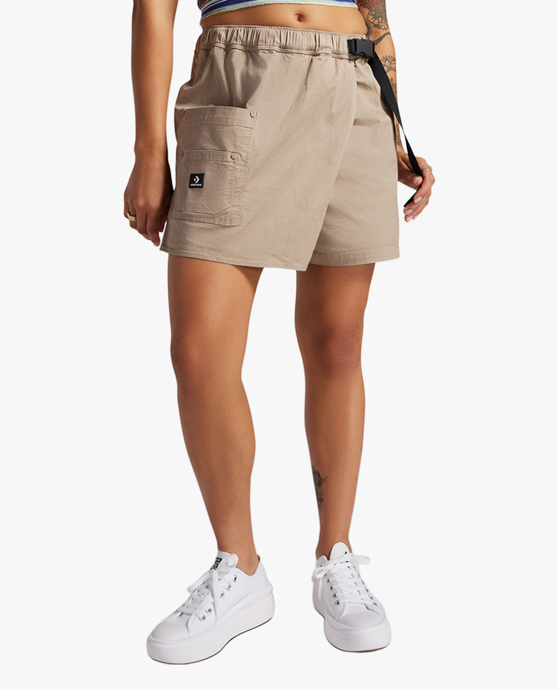 CONVERSE - Quần short nữ ống rộng lưng thun Woven Festival