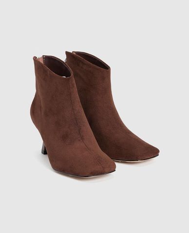  URBAN REVIVO - Giày boots cao gót nữ mũi vuông phối khóa zip thời trang 