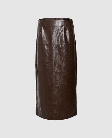  URBAN REVIVO - Chân váy phom suông midi thanh lịch Vegan Leather 