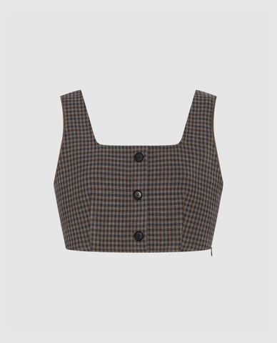  URBAN REVIVO - Áo croptop nữ cổ vuông Checkered 