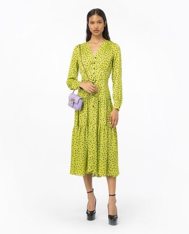  PINKO - Đầm xếp li midi cổ V tay dài Isometria 