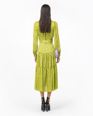  PINKO - Đầm xếp li midi cổ V tay dài Isometria 