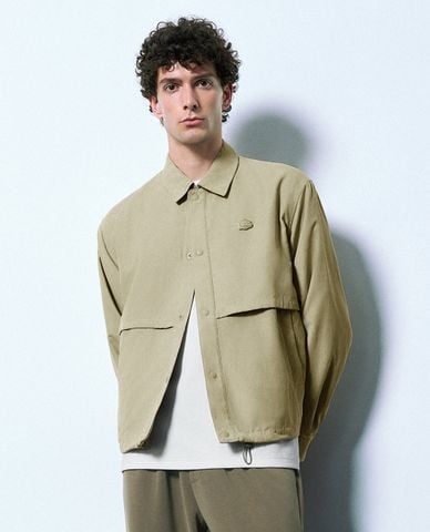  URBAN REVIVO - Áo khoác sơ mi nam phối dây rút cá tính 