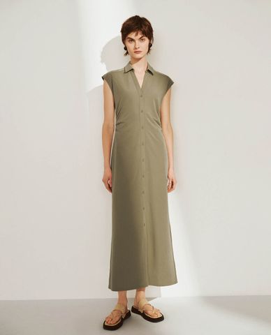  URBAN REVIVO - Đầm sát nách midi cổ V phom suông 