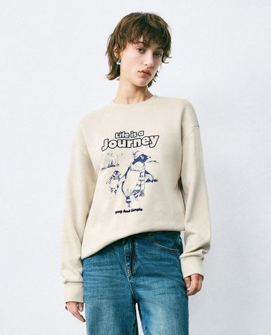  URBAN REVIVO - Áo sweatshirt nữ cổ tròn tay dài Loose 