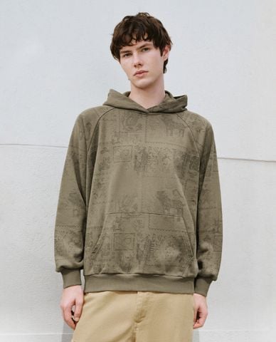  URBAN REVIVO - Áo hoodie nam tay dài phối mũ cá tính Loose 