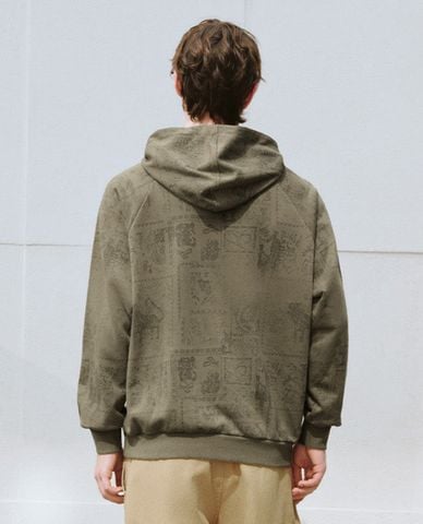  URBAN REVIVO - Áo hoodie nam tay dài phối mũ cá tính Loose 