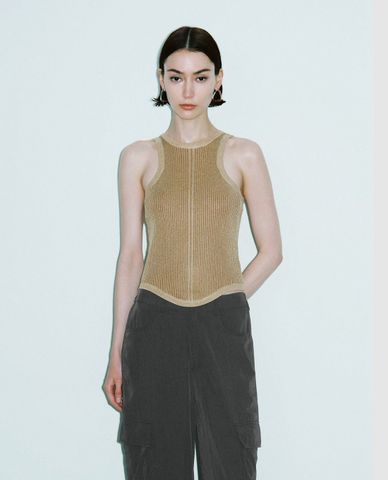  URBAN REVIVO - Áo sát nách nữ dệt kim cổ tròn hiện đại 