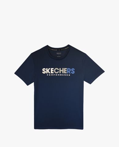  SKECHERS - Áo thun thể thao nam cổ tròn tay ngắn phối logo 