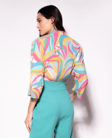  PINKO - Áo croptop nữ cổ V tay dài ống loe Cushamen 