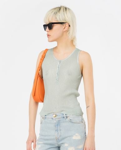  PINKO - Áo sát nách cổ tròn phối nút Robocop 