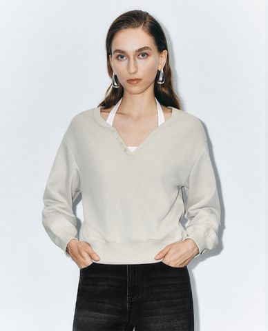  URBAN REVIVO - Áo kiểu nữ cổ yếm tay dài Halter Neck Loose 