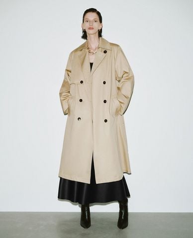  URBAN REVIVO - Áo khoác măng tô nữ dáng dài Straight 