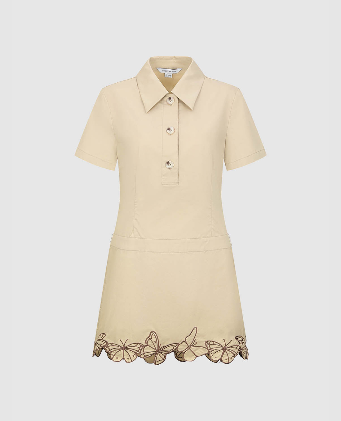 URBAN REVIVO - Đầm sơ mi mini tay ngắn Butterfly Décor