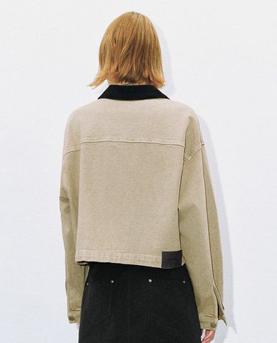  URBAN REVIVO - Áo khoác denim nữ phom croptop Zipper Front Loose 