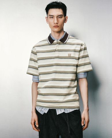  URBAN REVIVO - Áo polo nam cổ bẻ tay ngắn Striped 
