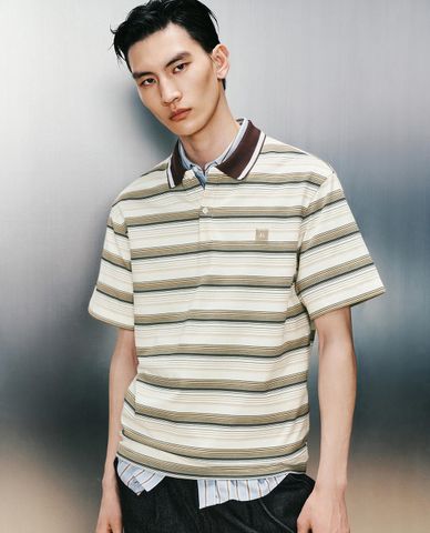  URBAN REVIVO - Áo polo nam cổ bẻ tay ngắn Striped 