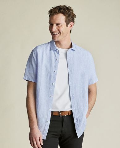  CHARLES TYRWHITT - Áo sơ mi nam cổ bẻ tay ngắn Pure Linen 