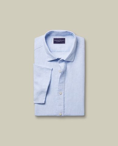  CHARLES TYRWHITT - Áo sơ mi nam cổ bẻ tay ngắn Pure Linen 